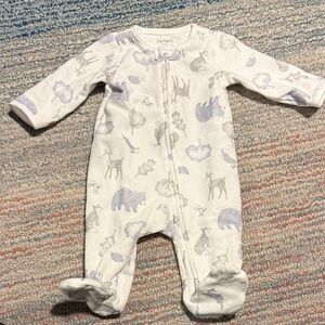 Carter's Fleece White and Gray Animal Pattern Footie